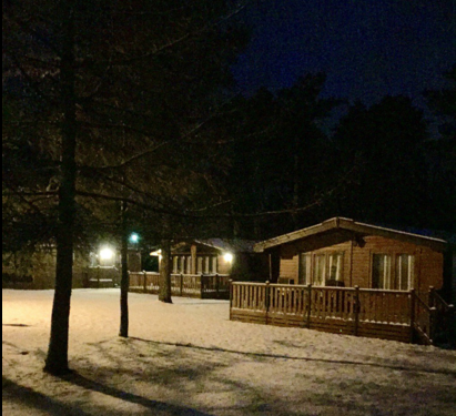 darwin forest country park lodges in the snow