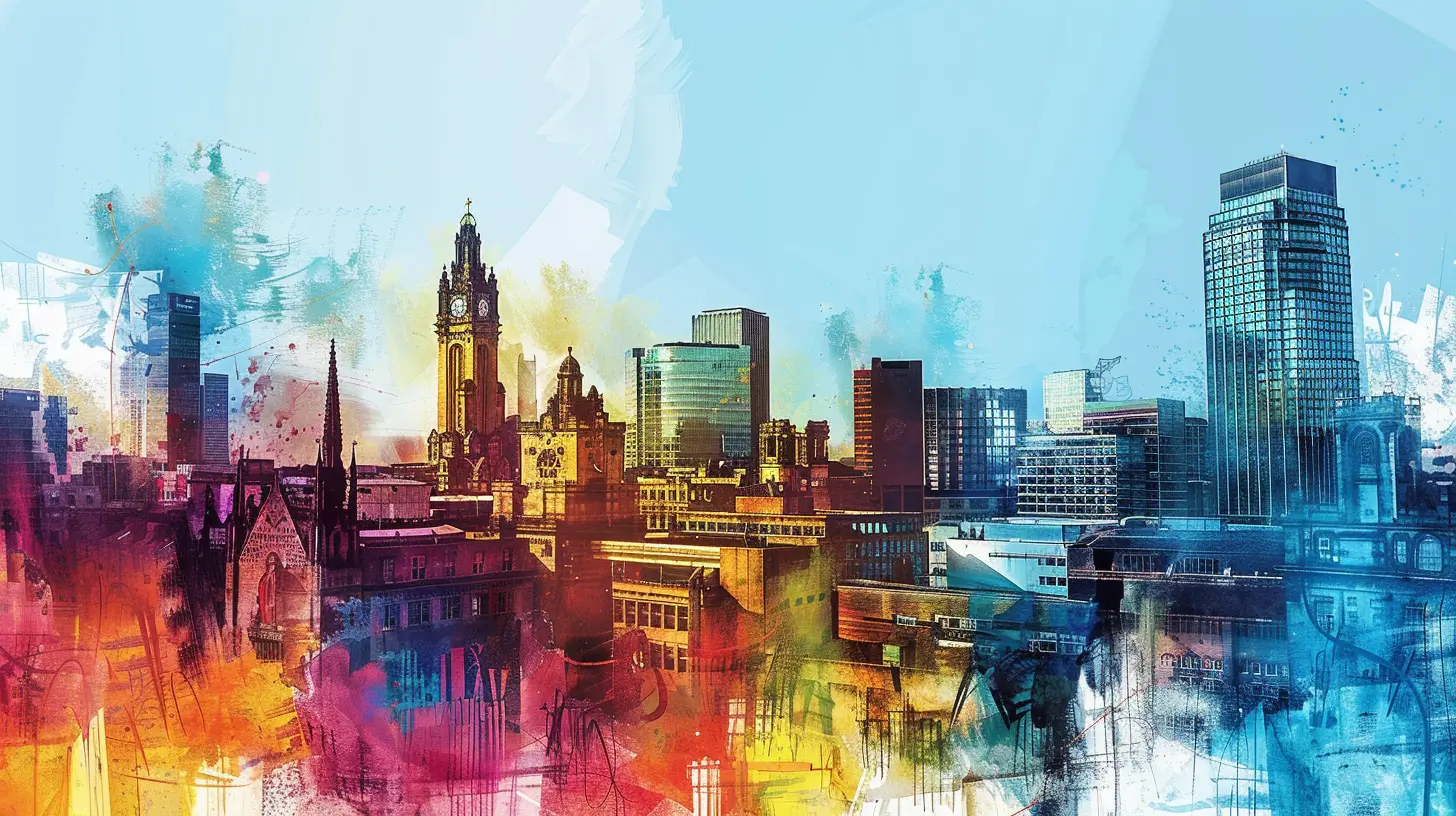manchester skyline colourful sketch
